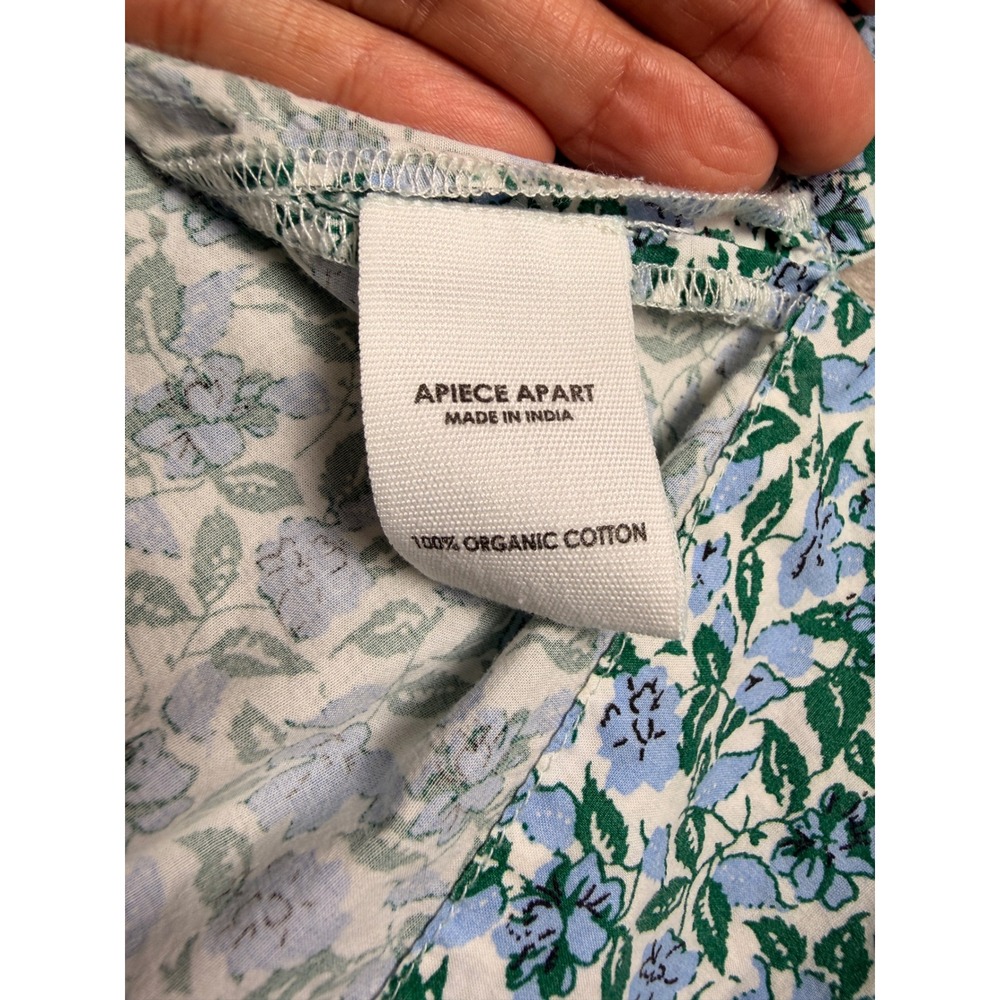 APIECE APART Floral Puff Sleeve V Neck Top XS Rosa Floral-Print‎ Blouse Blue - Picture 10 of 12